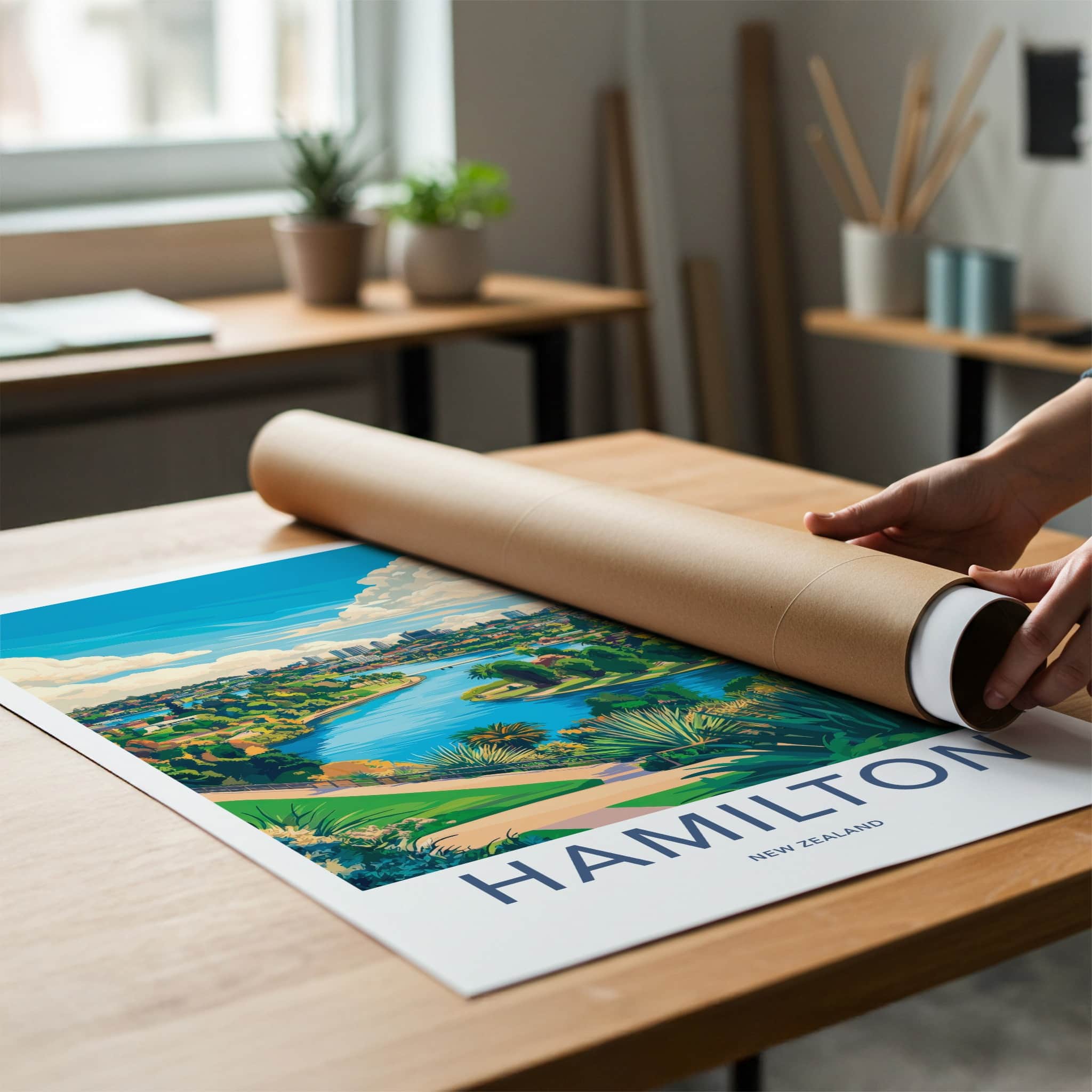 Hamilton Poster - New Zealand Travel Art - Vibrant River City Wall Decor