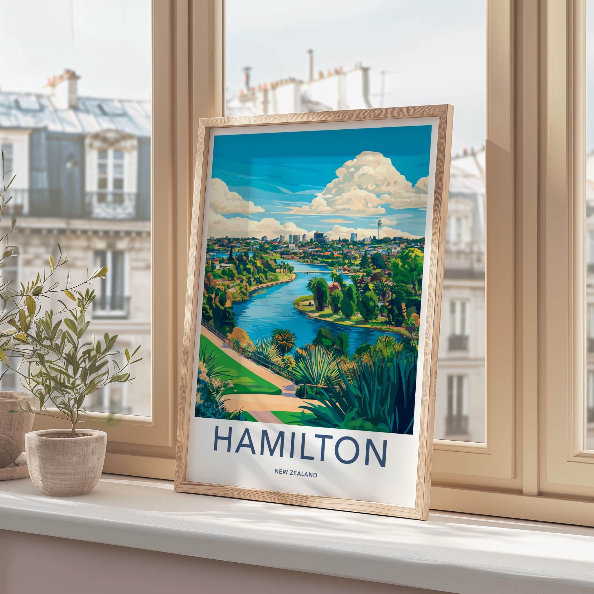 Hamilton Poster - New Zealand Travel Art - Vibrant River City Wall Decor