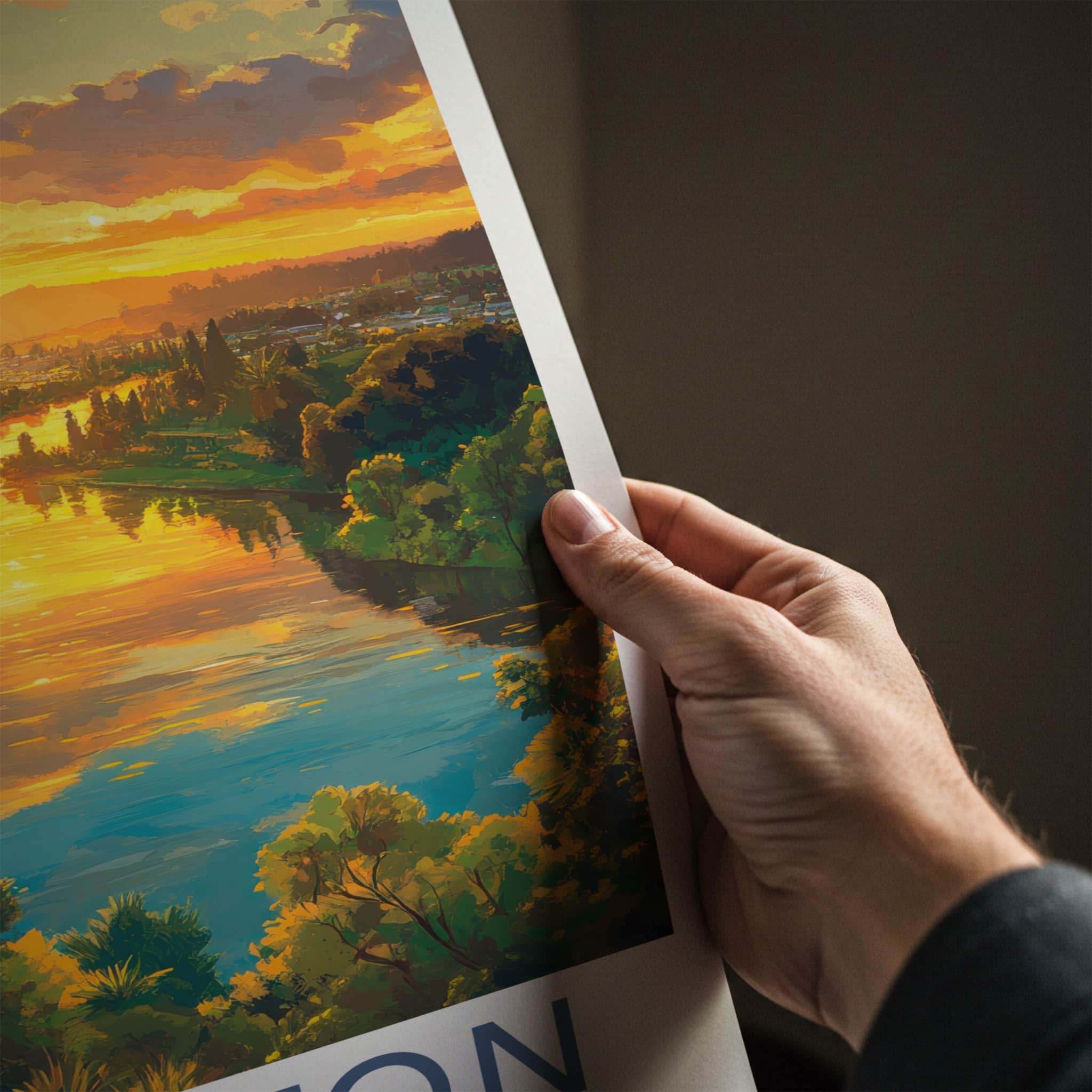 Hamilton Poster - New Zealand Travel Art - Waikato River Sunset Home Decor