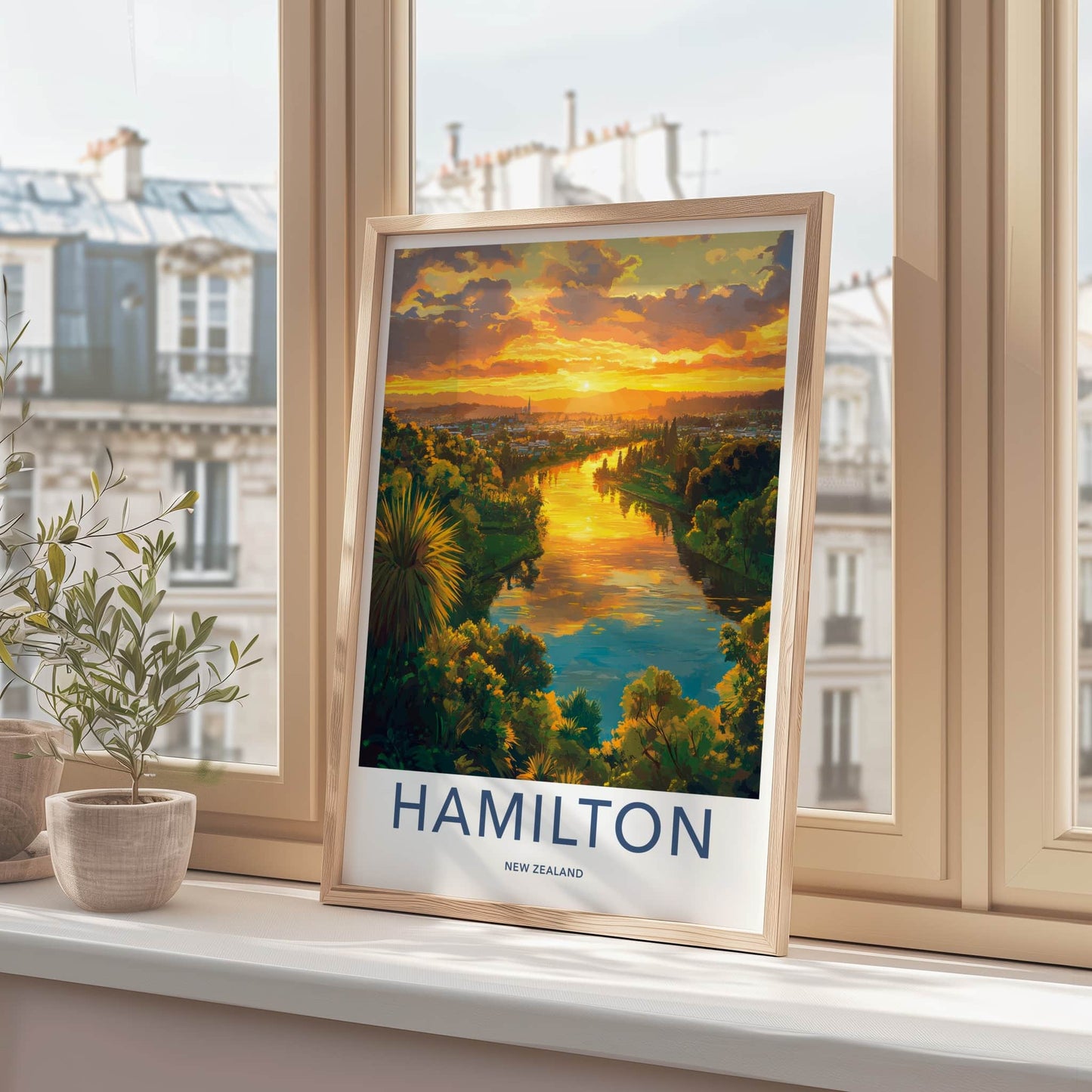 Hamilton Poster - New Zealand Travel Art - Waikato River Sunset Home Decor