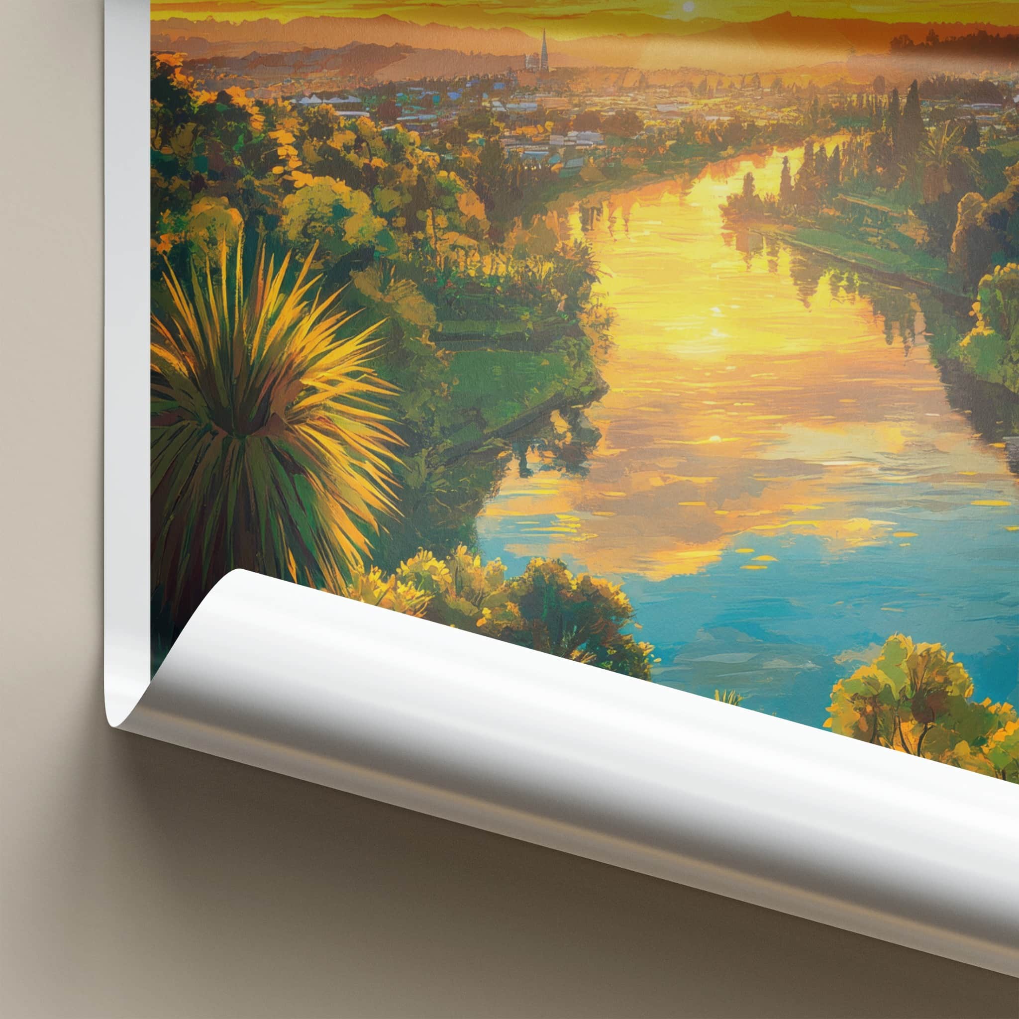 Hamilton Poster - New Zealand Travel Art - Waikato River Sunset Home Decor