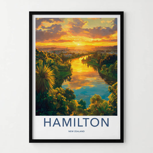 Hamilton Poster - New Zealand Travel Art - Waikato River Sunset Home Decor