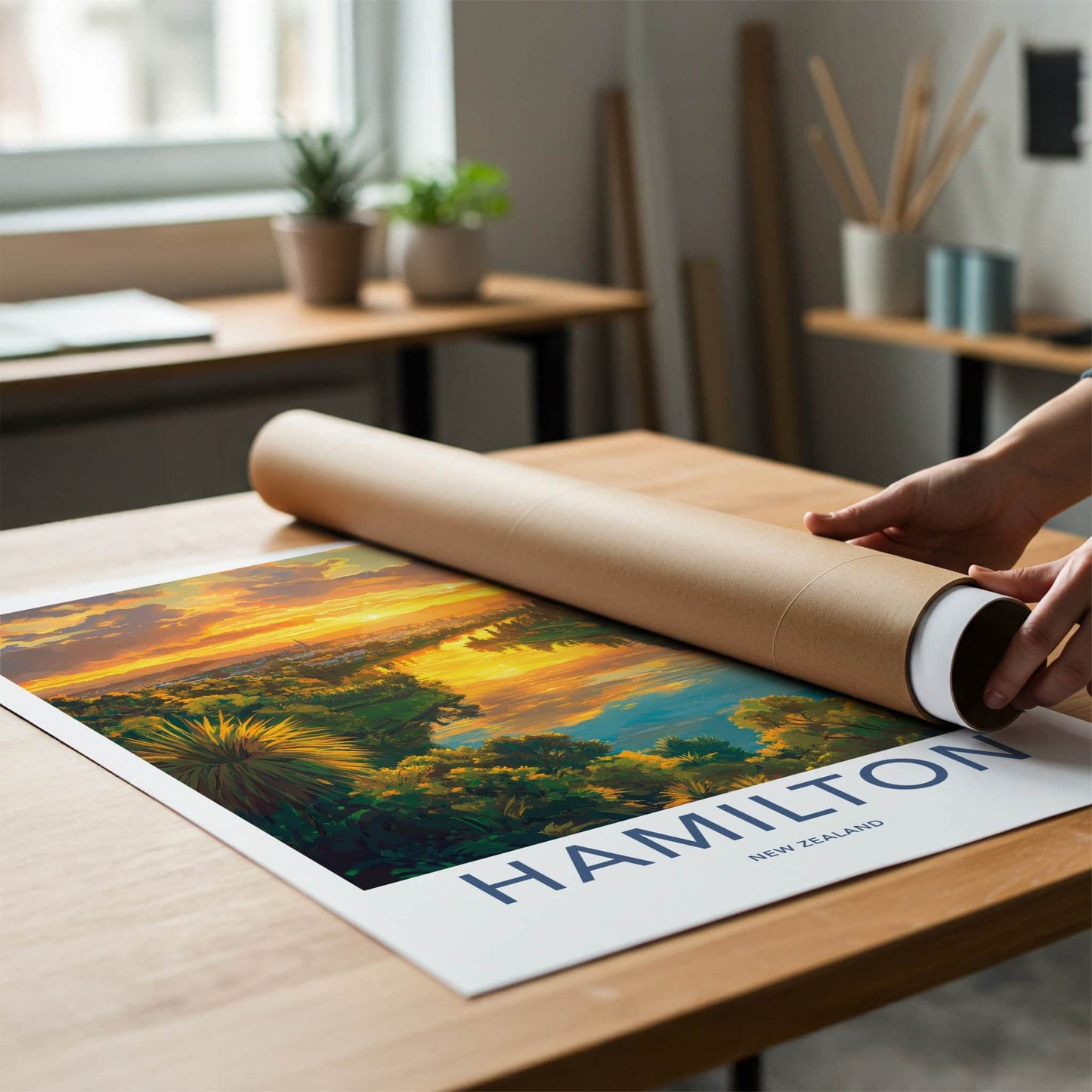 Hamilton Poster - New Zealand Travel Art - Waikato River Sunset Home Decor