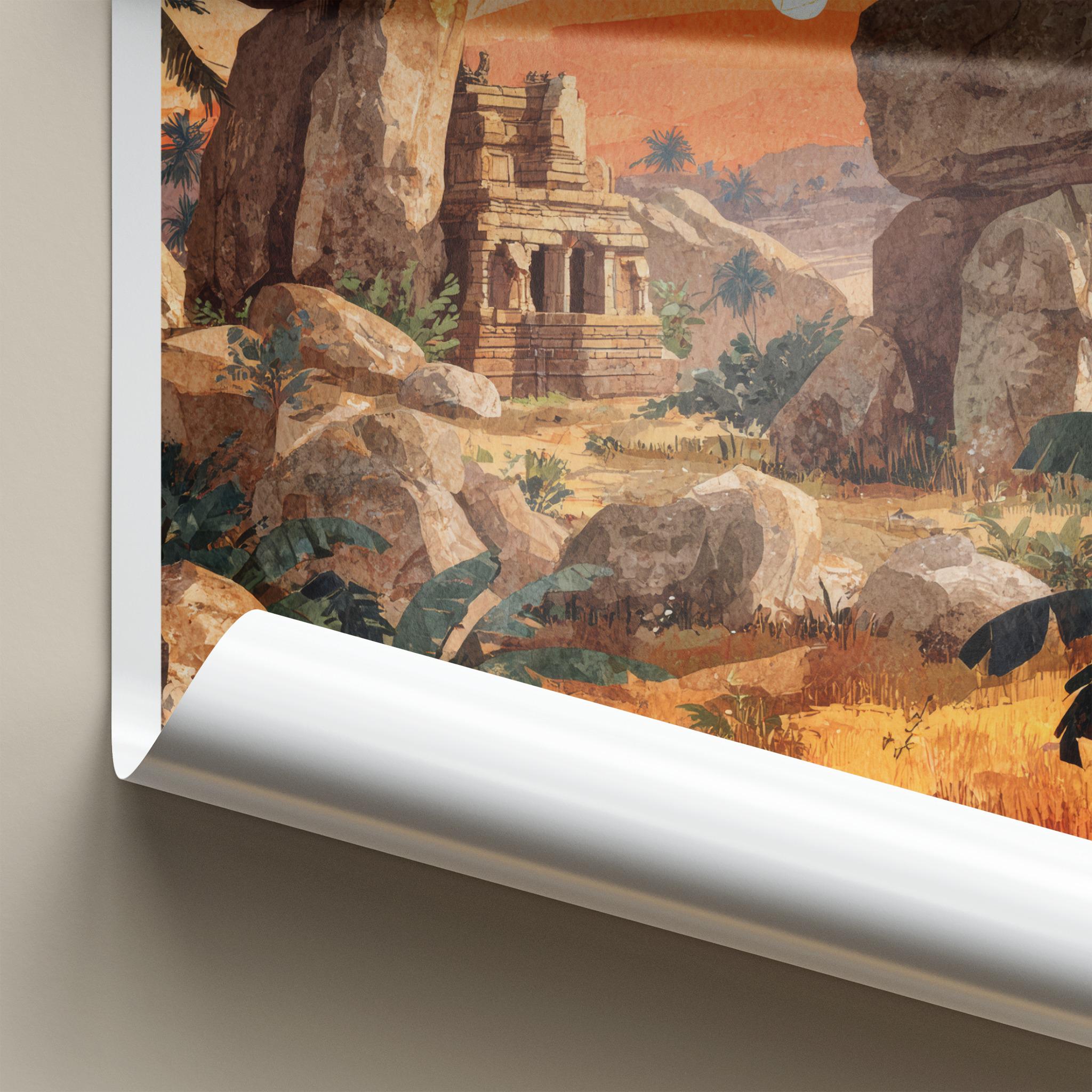 Hampi Poster - India Travel Art - Karnataka Ancient Temple Landscape Home Decor
