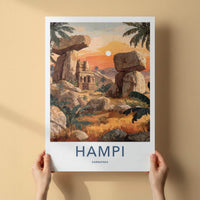 Hampi Poster - India Travel Art - Karnataka Ancient Temple Landscape Home Decor
