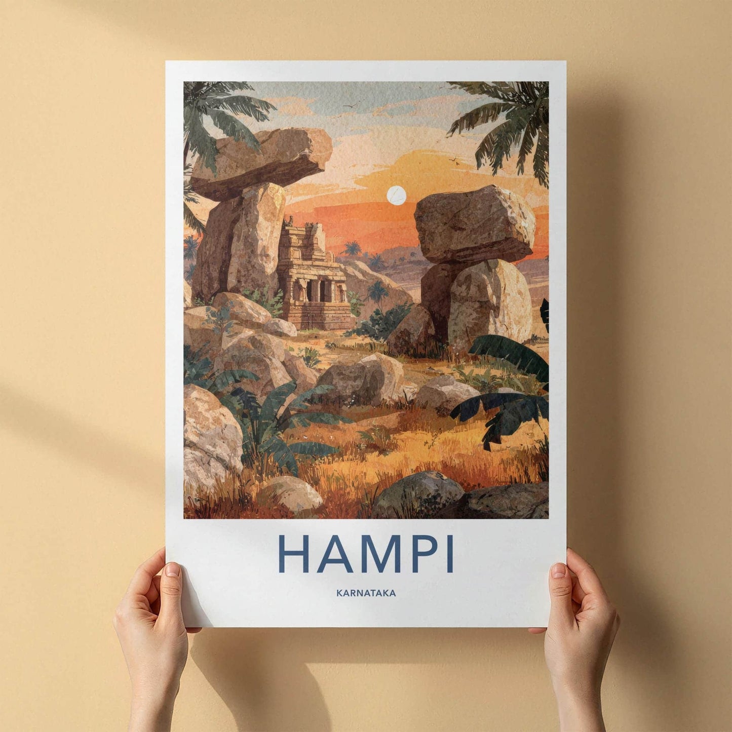 Hampi Poster - India Travel Art - Karnataka Ancient Temple Landscape Home Decor
