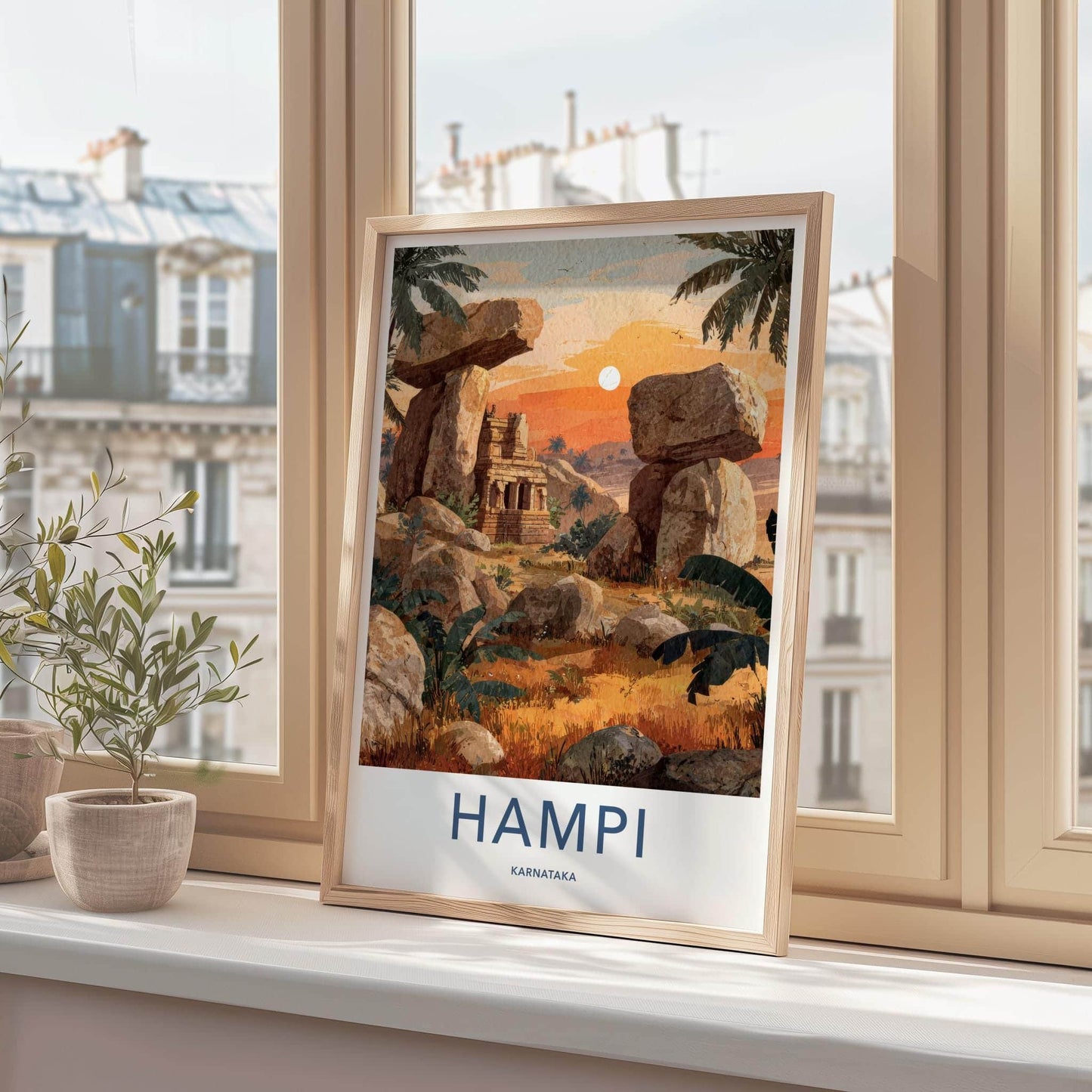 Hampi Poster - India Travel Art - Karnataka Ancient Temple Landscape Home Decor