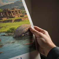 Hampi Poster - India Travel Art - Karnataka Boulder River Temple Home Decor