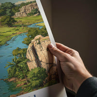 Hampi Poster - India Travel Art - Karnataka River Ruins Wall Decor