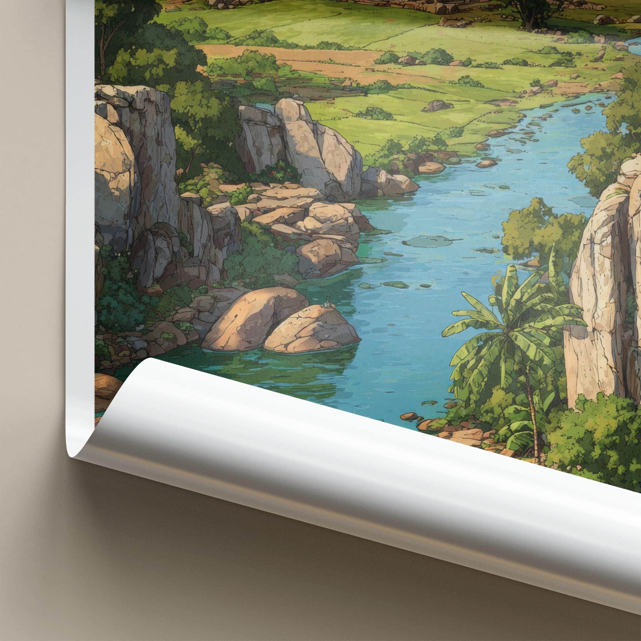 Hampi Poster - India Travel Art - Karnataka River Ruins Wall Decor