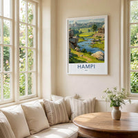 Hampi Poster - India Travel Art - Karnataka River Valley Ruins Home Decor