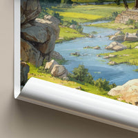 Hampi Poster - India Travel Art - Karnataka River Valley Ruins Home Decor