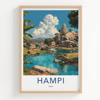 Hampi Poster - India Travel Art - Karnataka Rocky Temple Home Decor