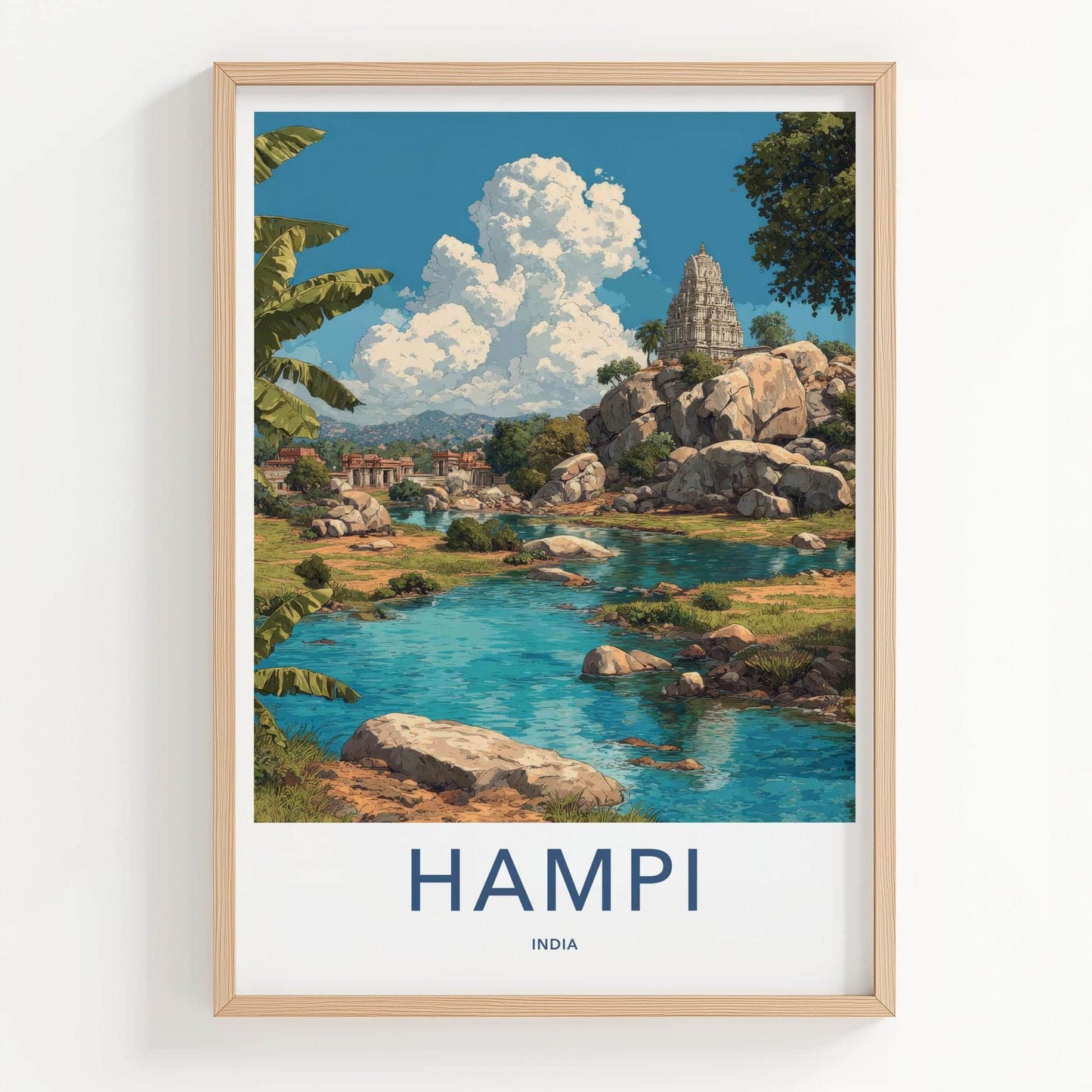 Hampi Poster - India Travel Art - Karnataka Rocky Temple Home Decor