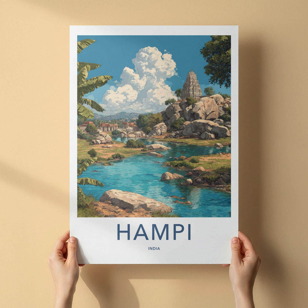 Hampi Poster - India Travel Art - Karnataka Rocky Temple Home Decor