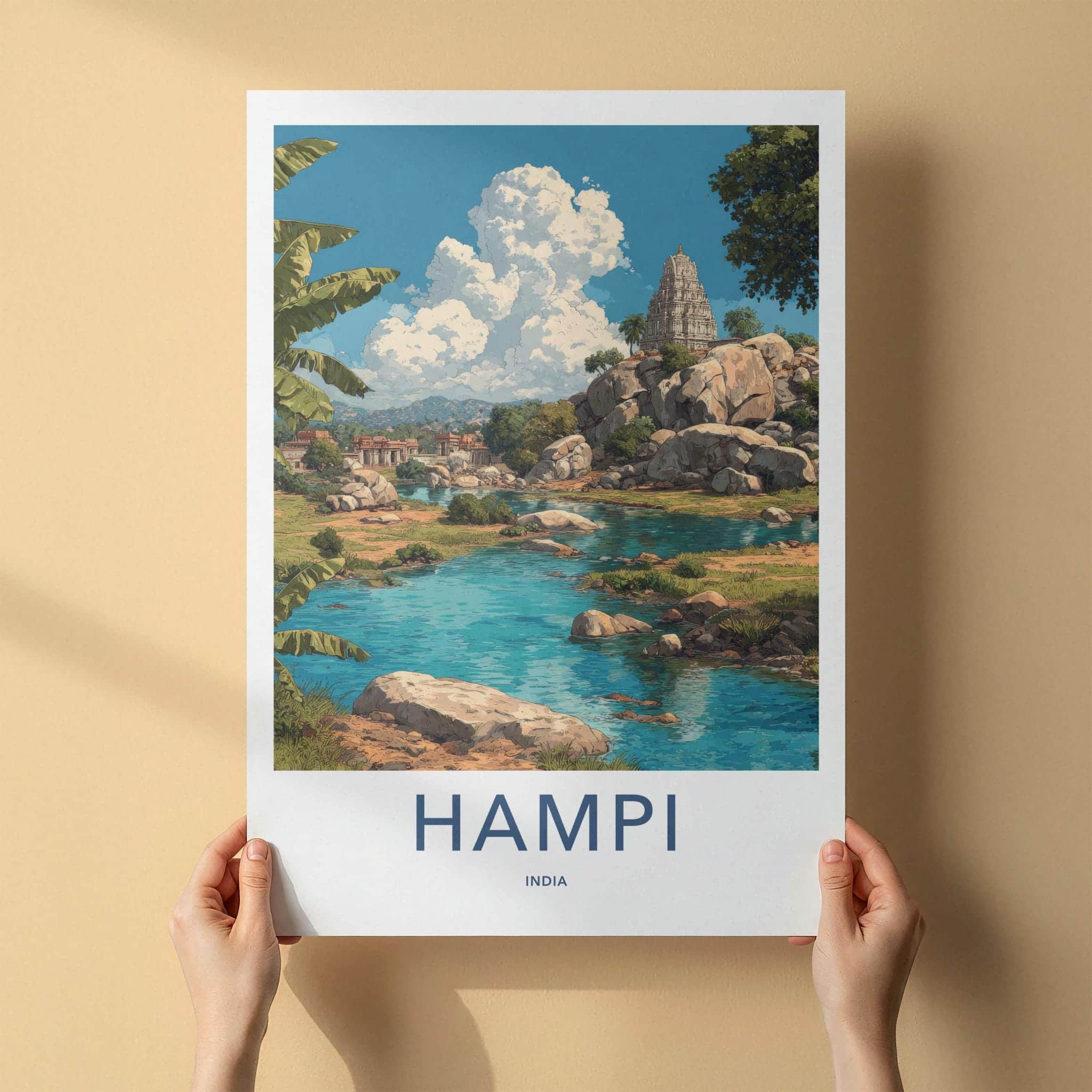 Hampi Poster - India Travel Art - Karnataka Rocky Temple Home Decor