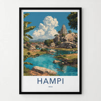 Hampi Poster - India Travel Art - Karnataka Rocky Temple Home Decor