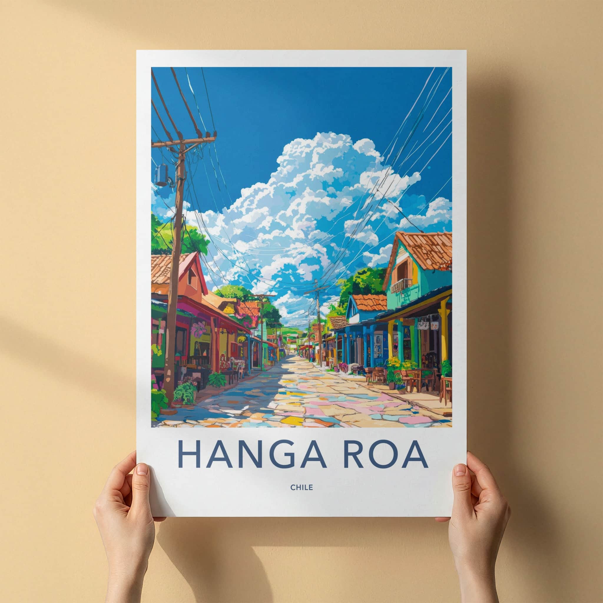Hanga Roa Poster - Chile Travel Art - Vibrant Town Scene Home Decor