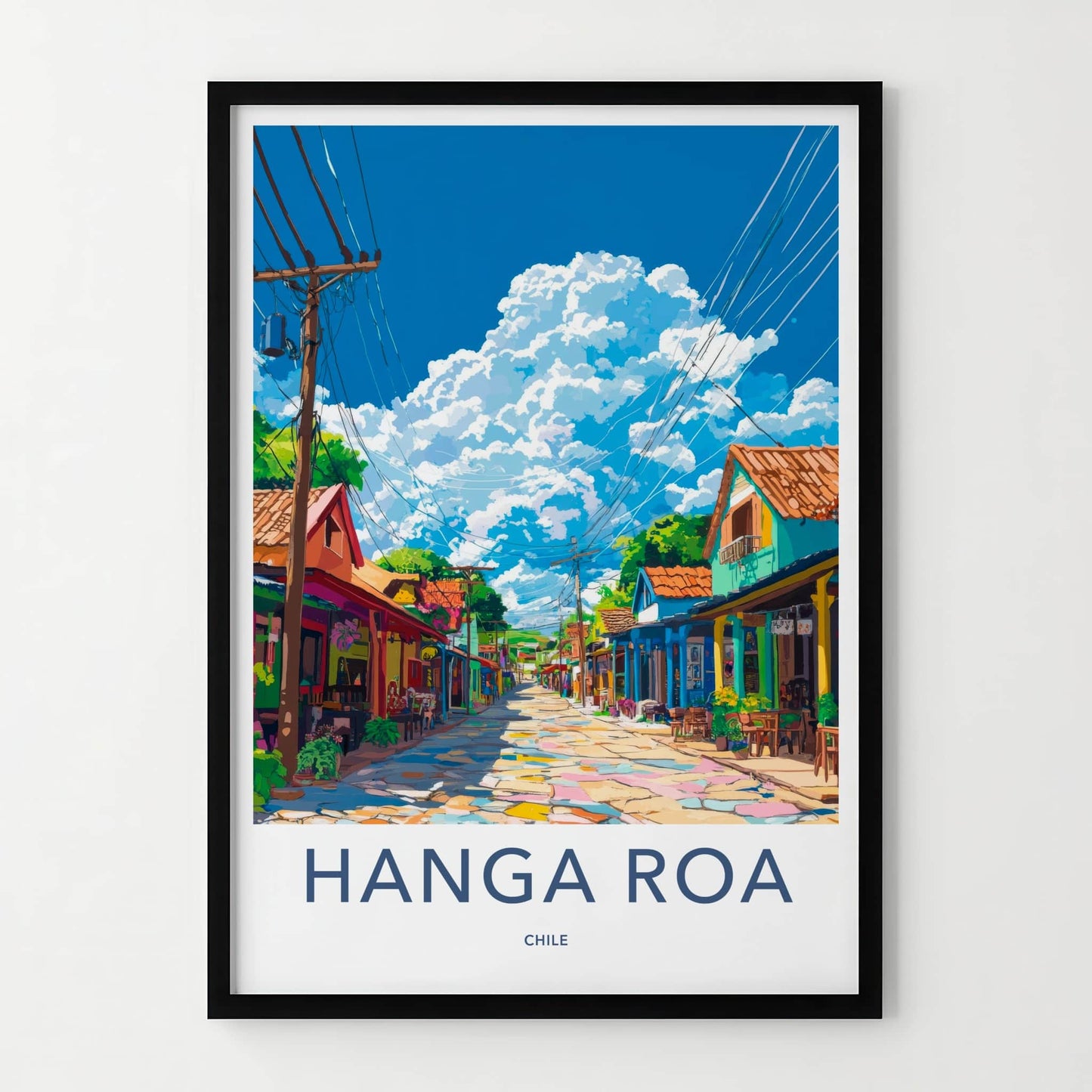 Hanga Roa Poster - Chile Travel Art - Vibrant Town Scene Home Decor