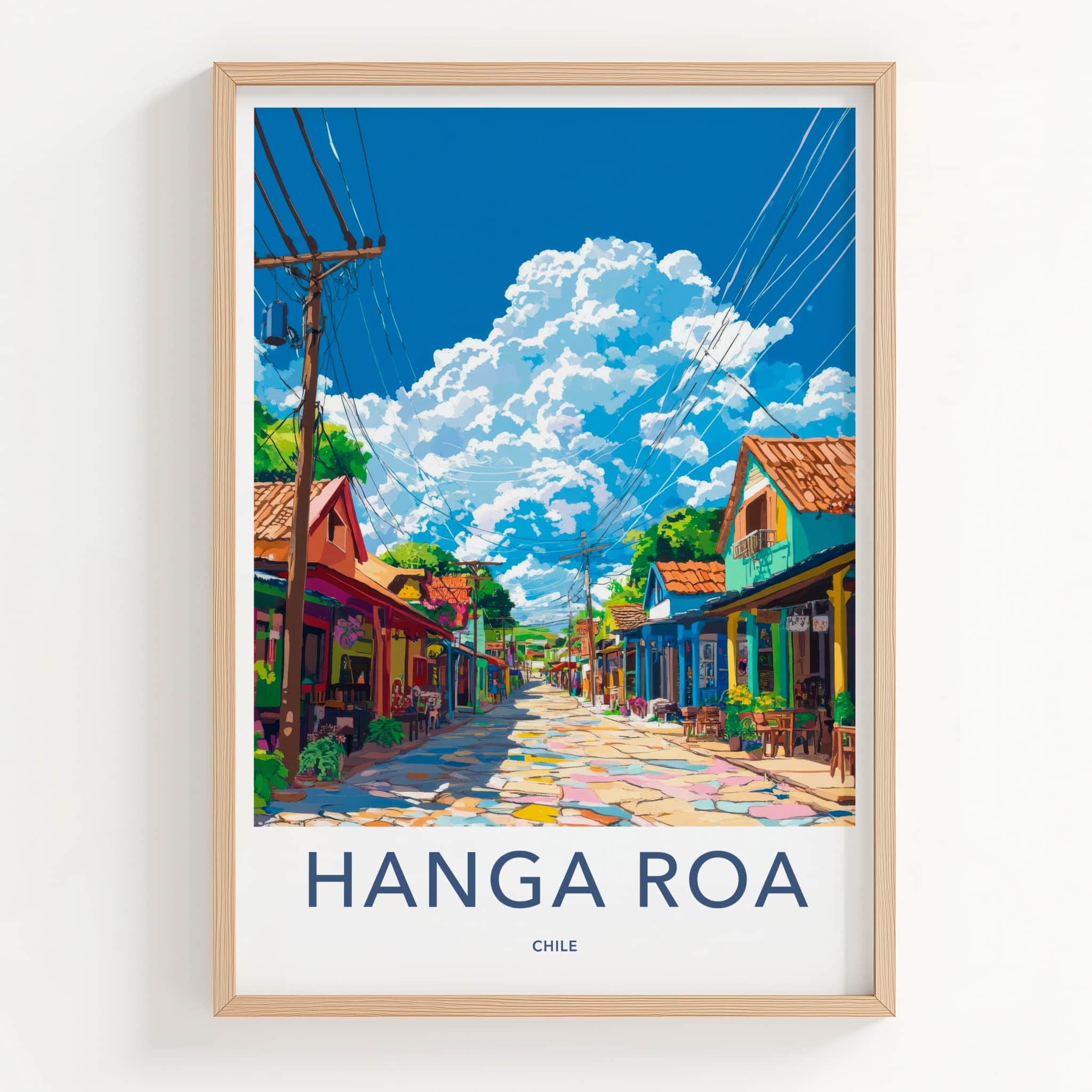 Hanga Roa Poster - Chile Travel Art - Vibrant Town Scene Home Decor