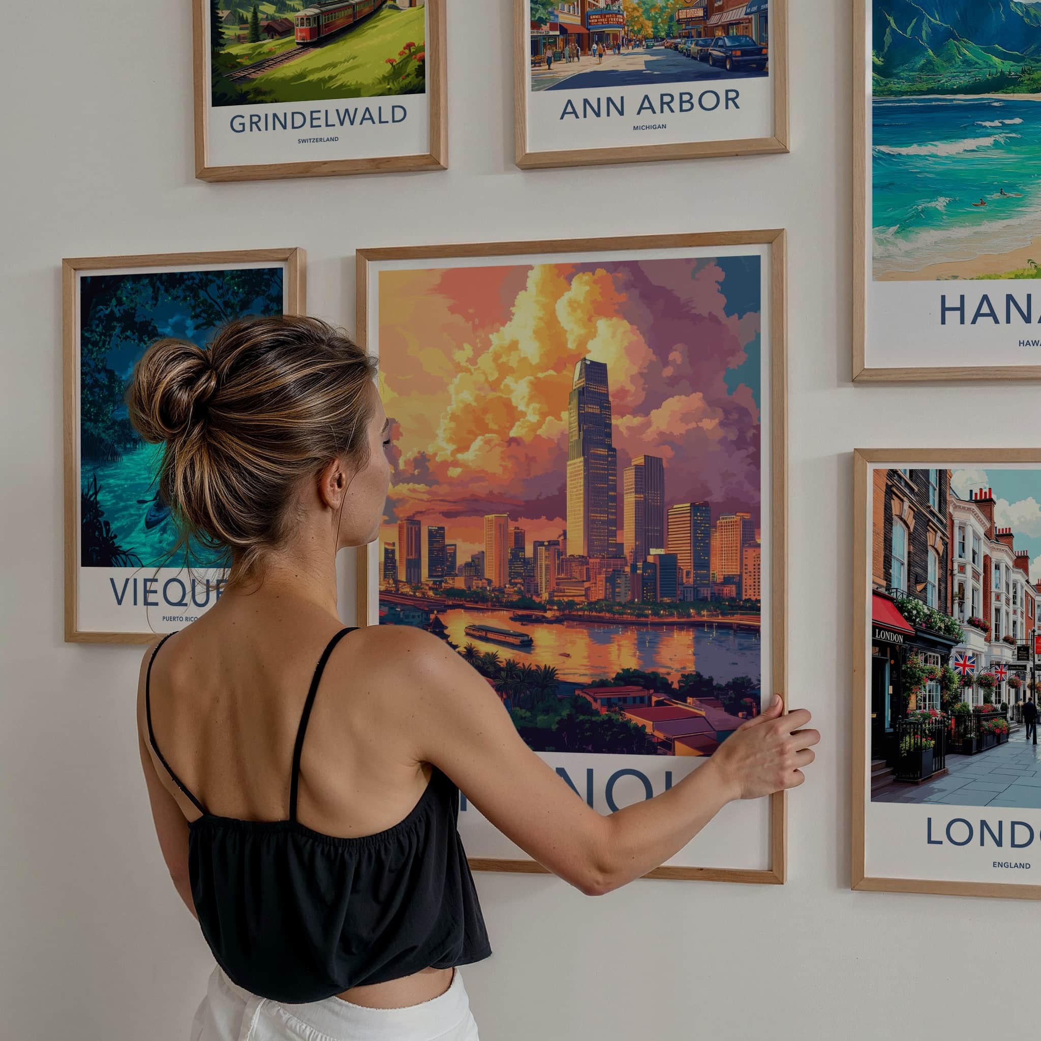Hanoi Poster - Vietnam Travel Art - Dramatic Sunset Skyline Home Decor