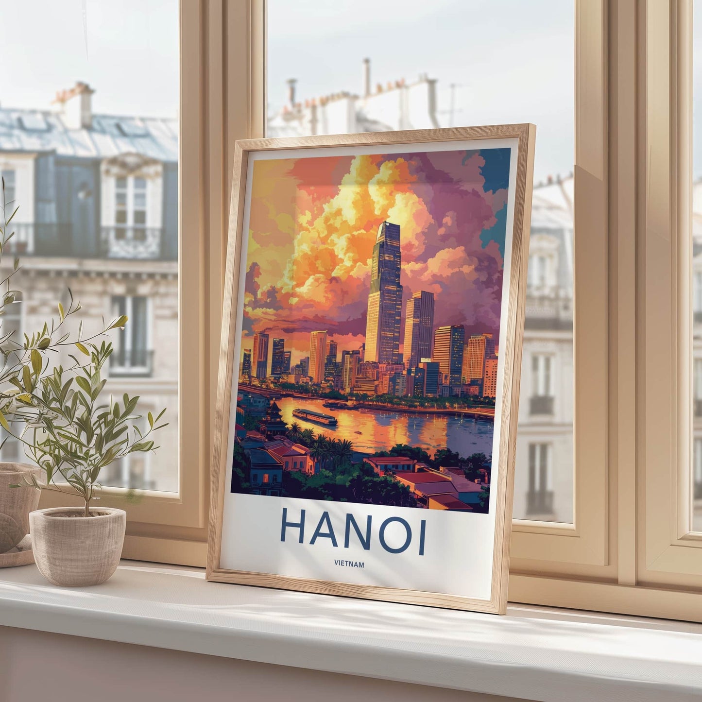 Hanoi Poster - Vietnam Travel Art - Dramatic Sunset Skyline Home Decor