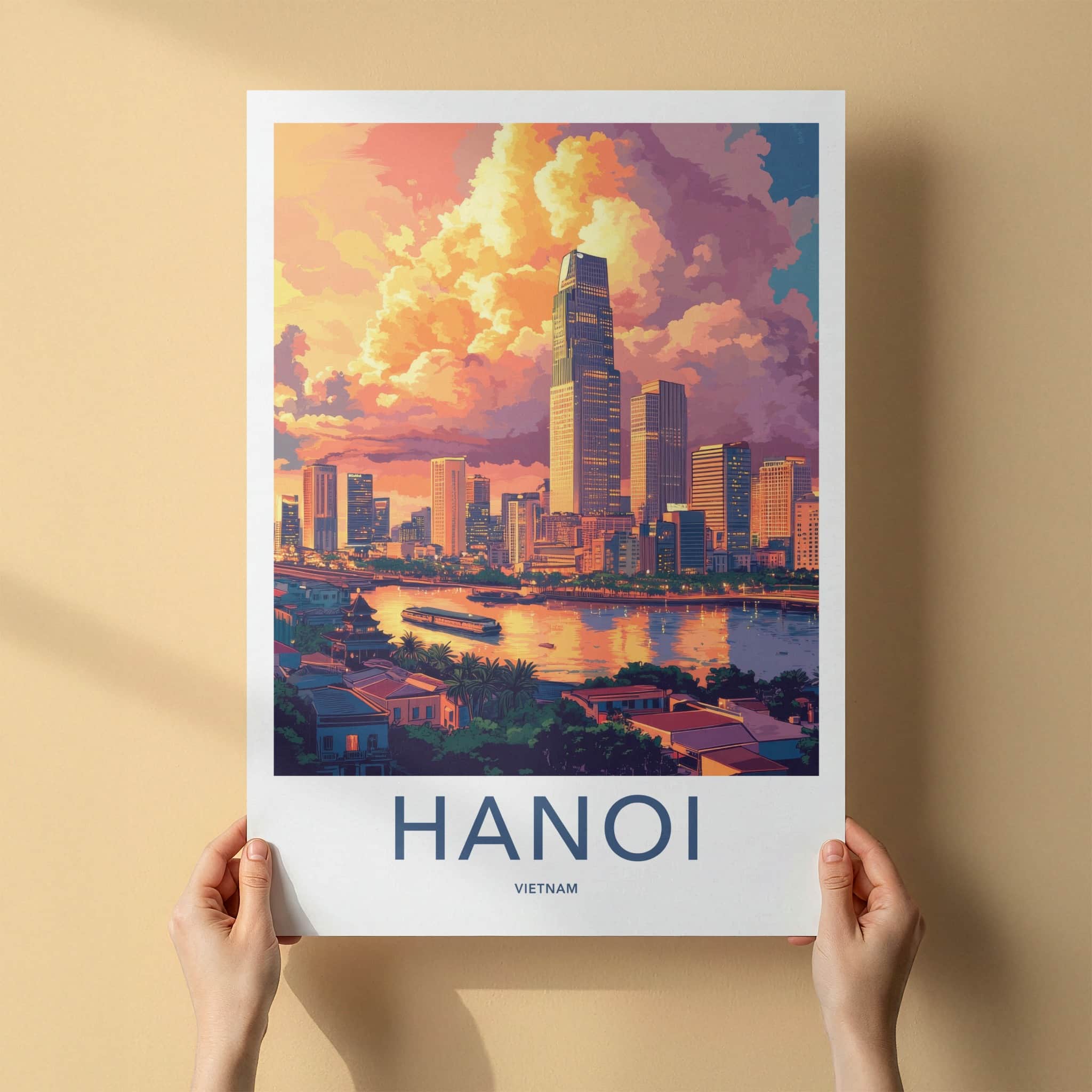 Hanoi Poster - Vietnam Travel Art - Dramatic Sunset Skyline Home Decor