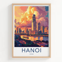 Hanoi Poster - Vietnam Travel Art - Dramatic Sunset Skyline Home Decor