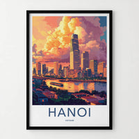 Hanoi Poster - Vietnam Travel Art - Dramatic Sunset Skyline Home Decor