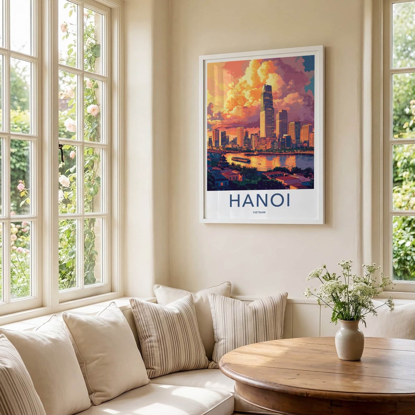 Hanoi Poster - Vietnam Travel Art - Dramatic Sunset Skyline Home Decor