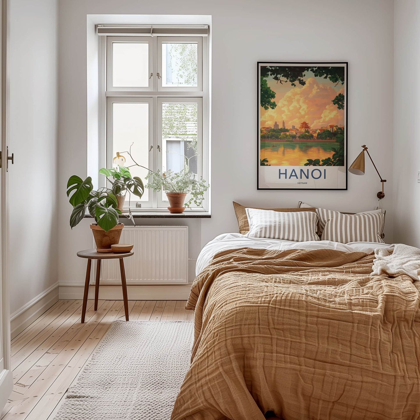 Hanoi Poster - Vietnam Travel Art - Temple Lake Sunset Home Decor