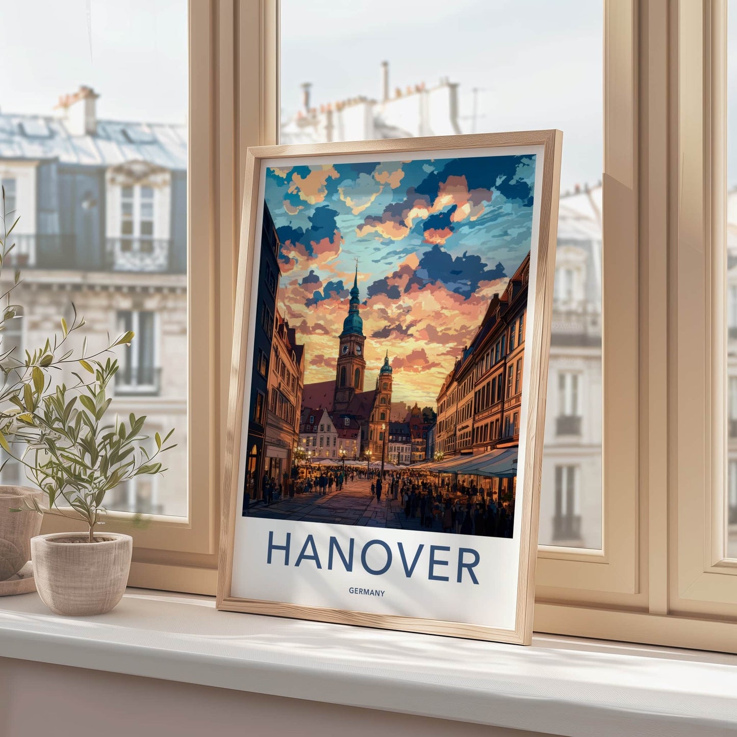 Hanover Poster - Germany Art Print - Vibrant Town Square Home Decor