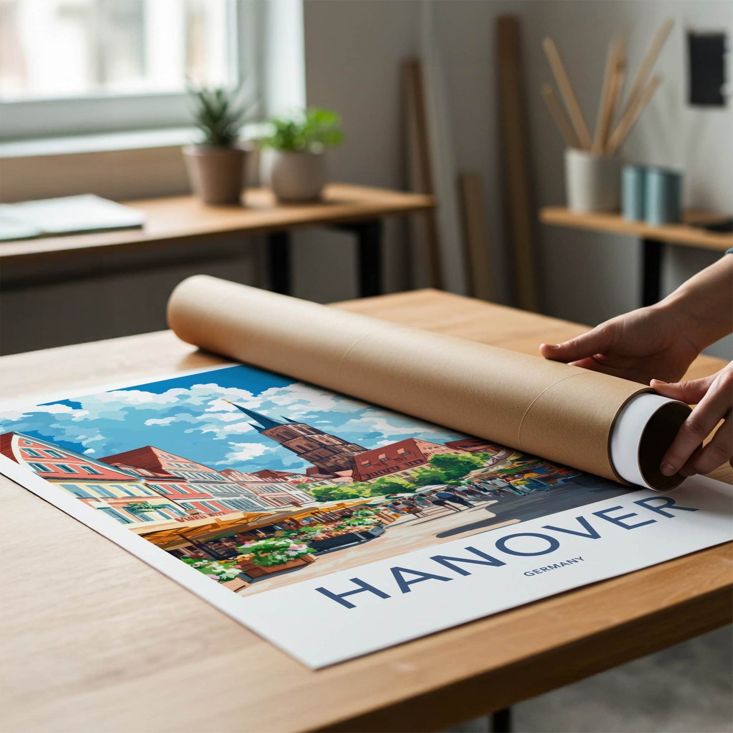 Hanover Poster - Germany Travel Art - Busy Market Street Home Decor
