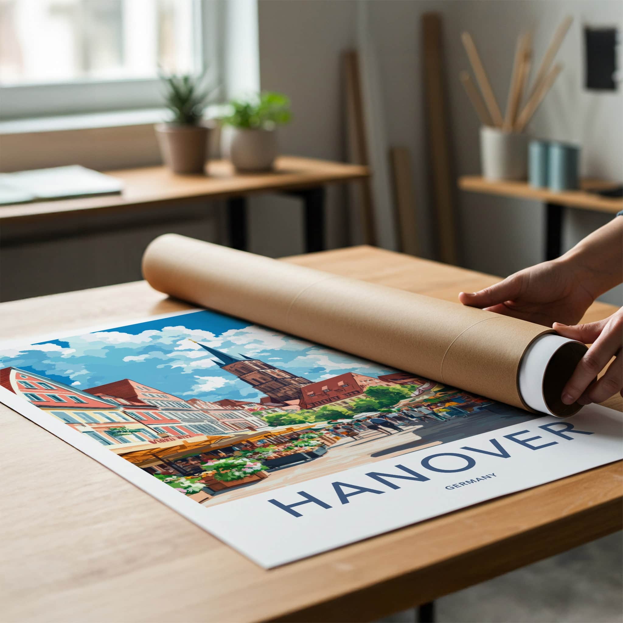 Hanover Poster - Germany Travel Art - Busy Market Street Home Decor