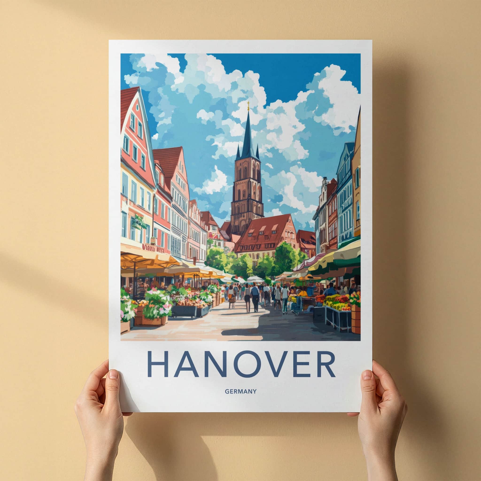 Hanover Poster - Germany Travel Art - Busy Market Street Home Decor