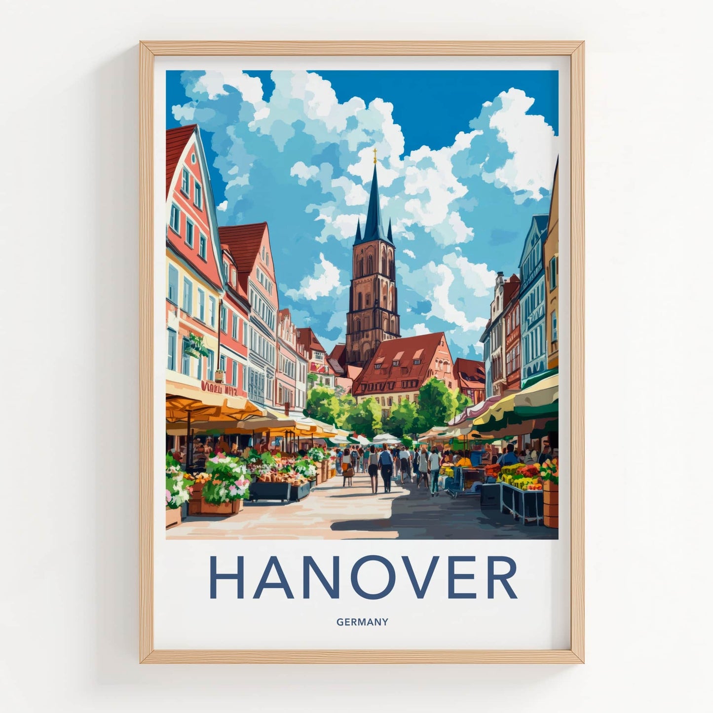 Hanover Poster - Germany Travel Art - Busy Market Street Home Decor