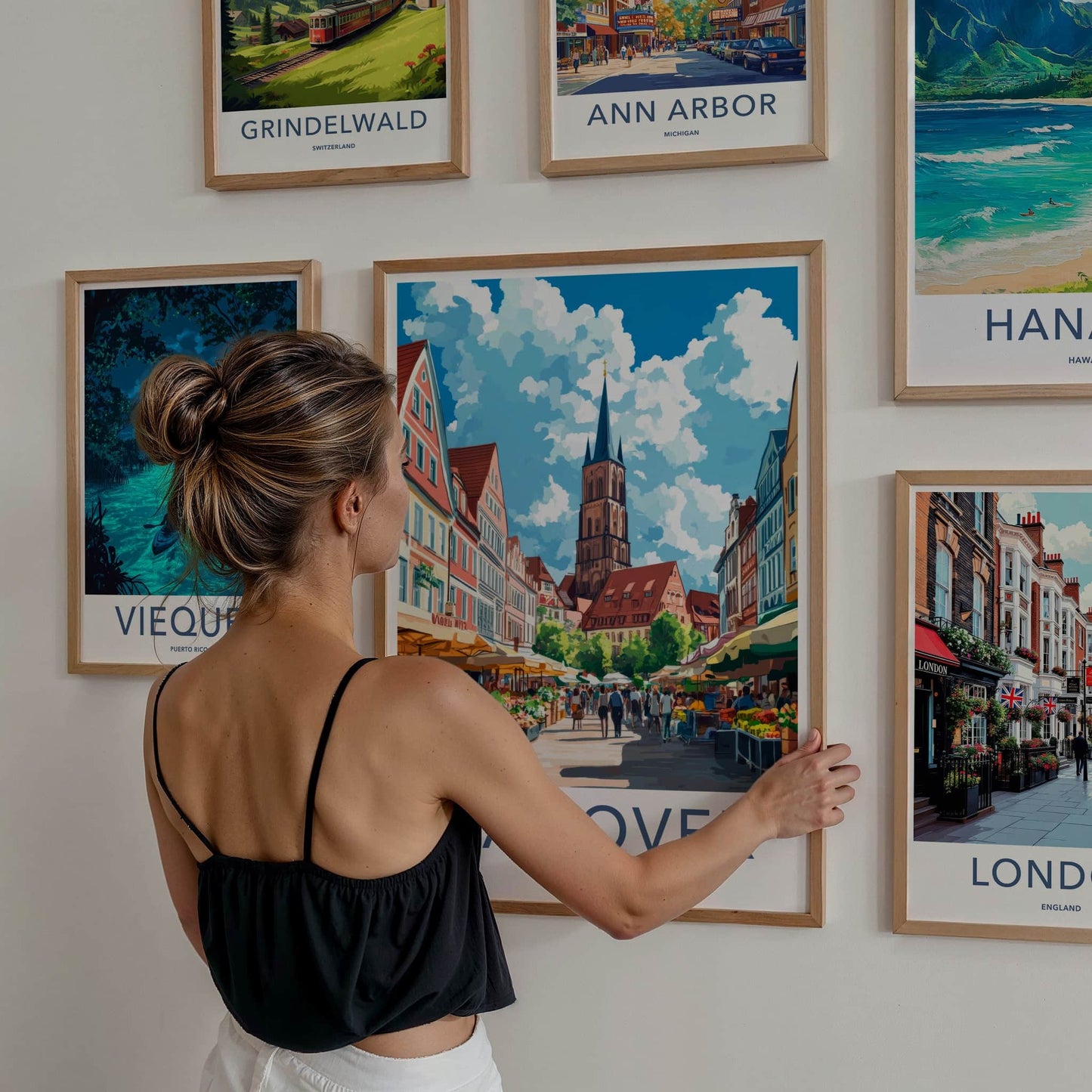 Hanover Poster - Germany Travel Art - Busy Market Street Home Decor