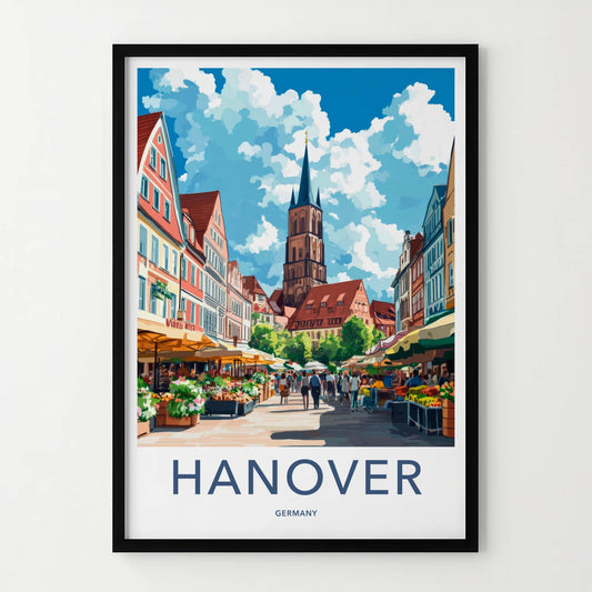 Hanover Poster - Germany Travel Art - Busy Market Street Home Decor