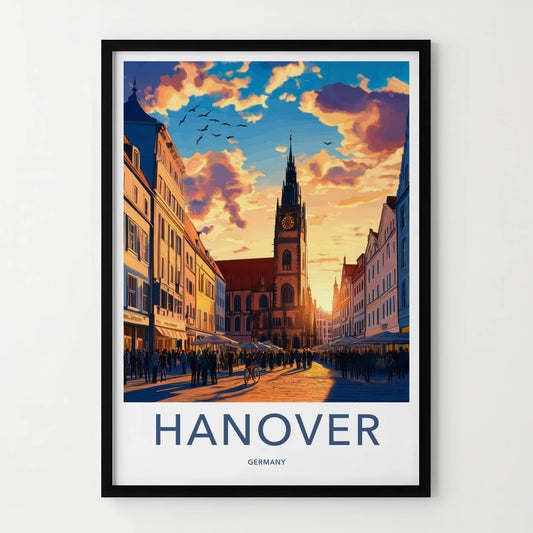 Hanover Poster - Germany Travel Art - Historic Tower Sunset Wall Decor