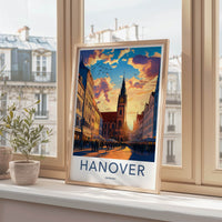Hanover Poster - Germany Travel Art - Historic Tower Sunset Wall Decor