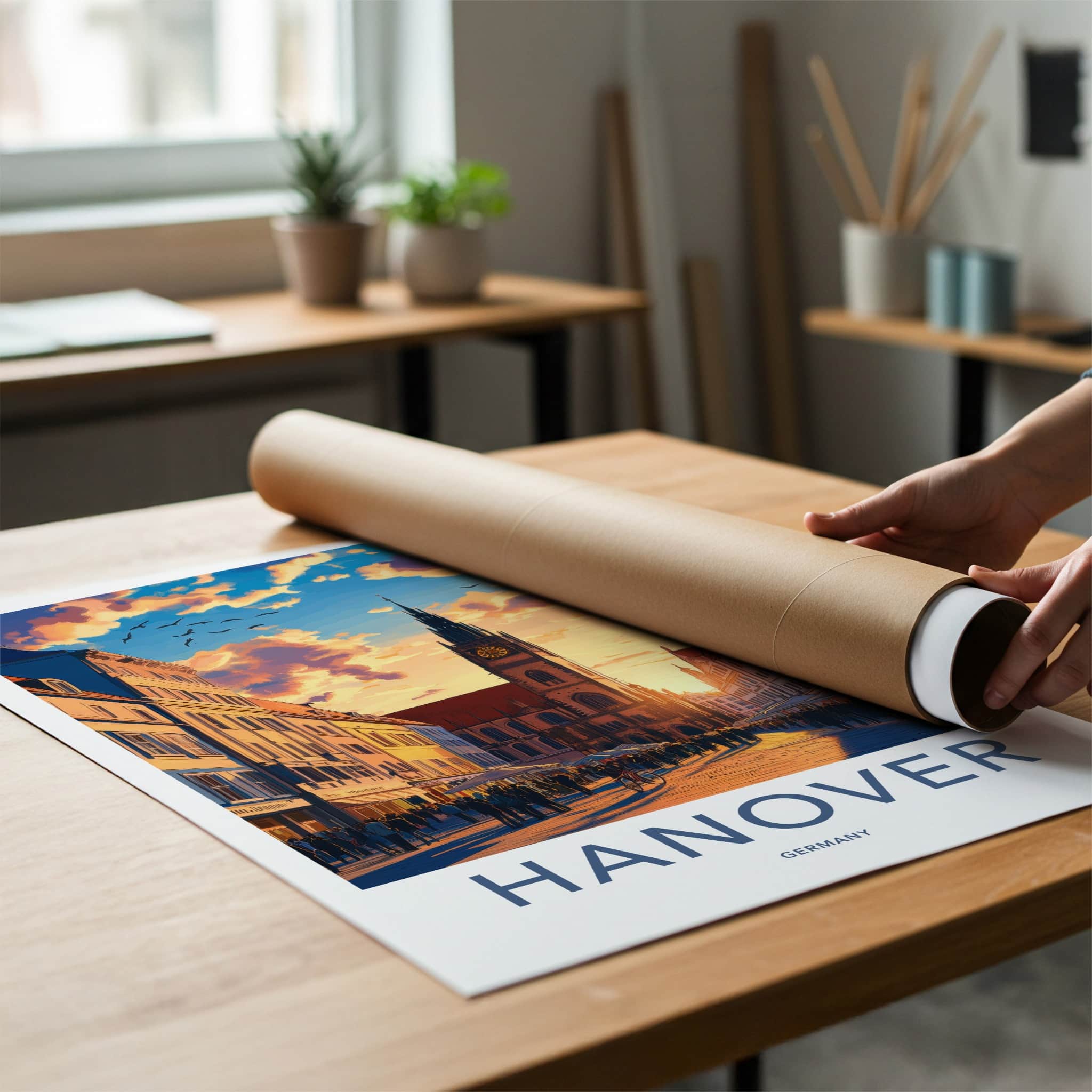 Hanover Poster - Germany Travel Art - Historic Tower Sunset Wall Decor