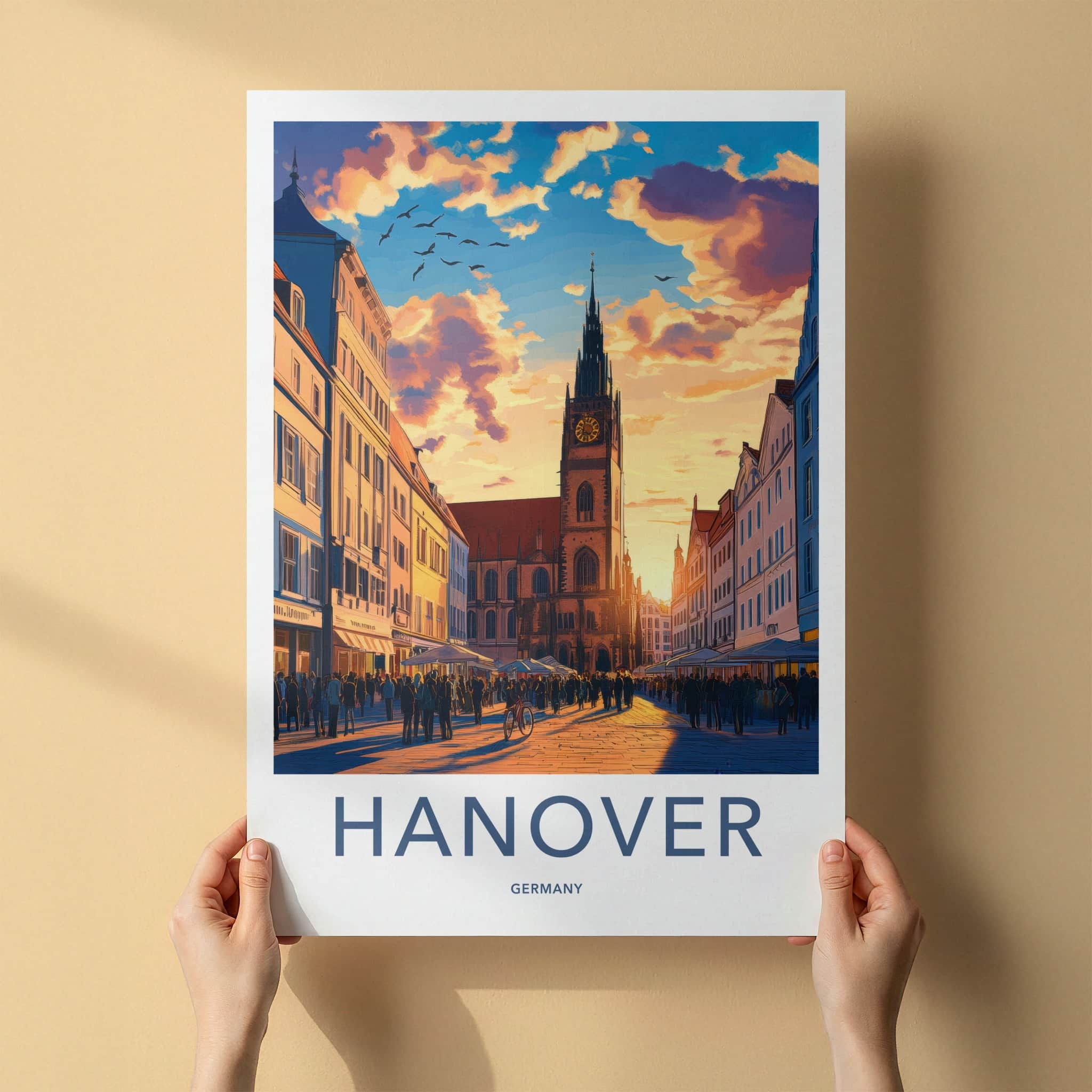 Hanover Poster - Germany Travel Art - Historic Tower Sunset Wall Decor