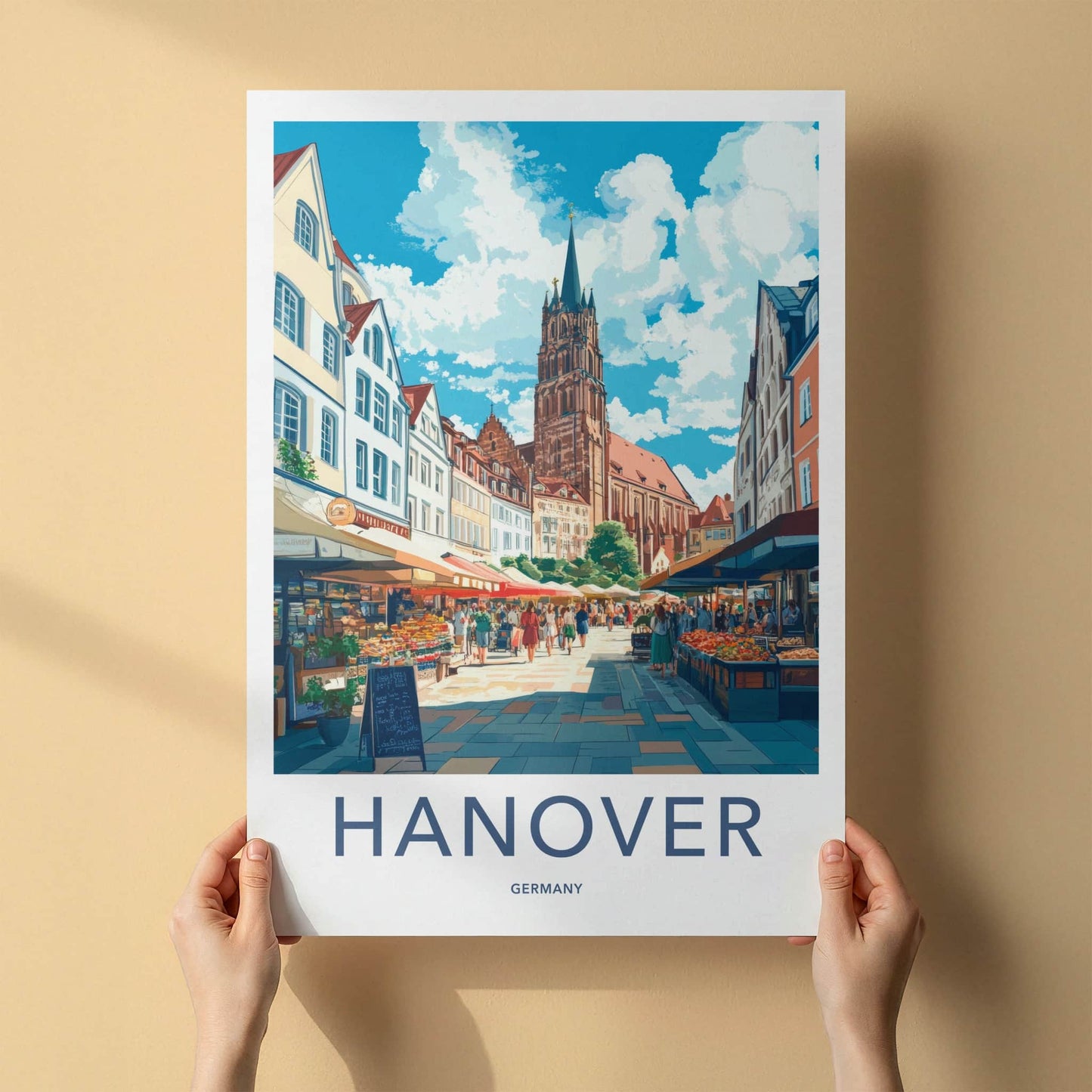 Hanover Poster - Germany Travel Art - Lively Street Market Home Decor