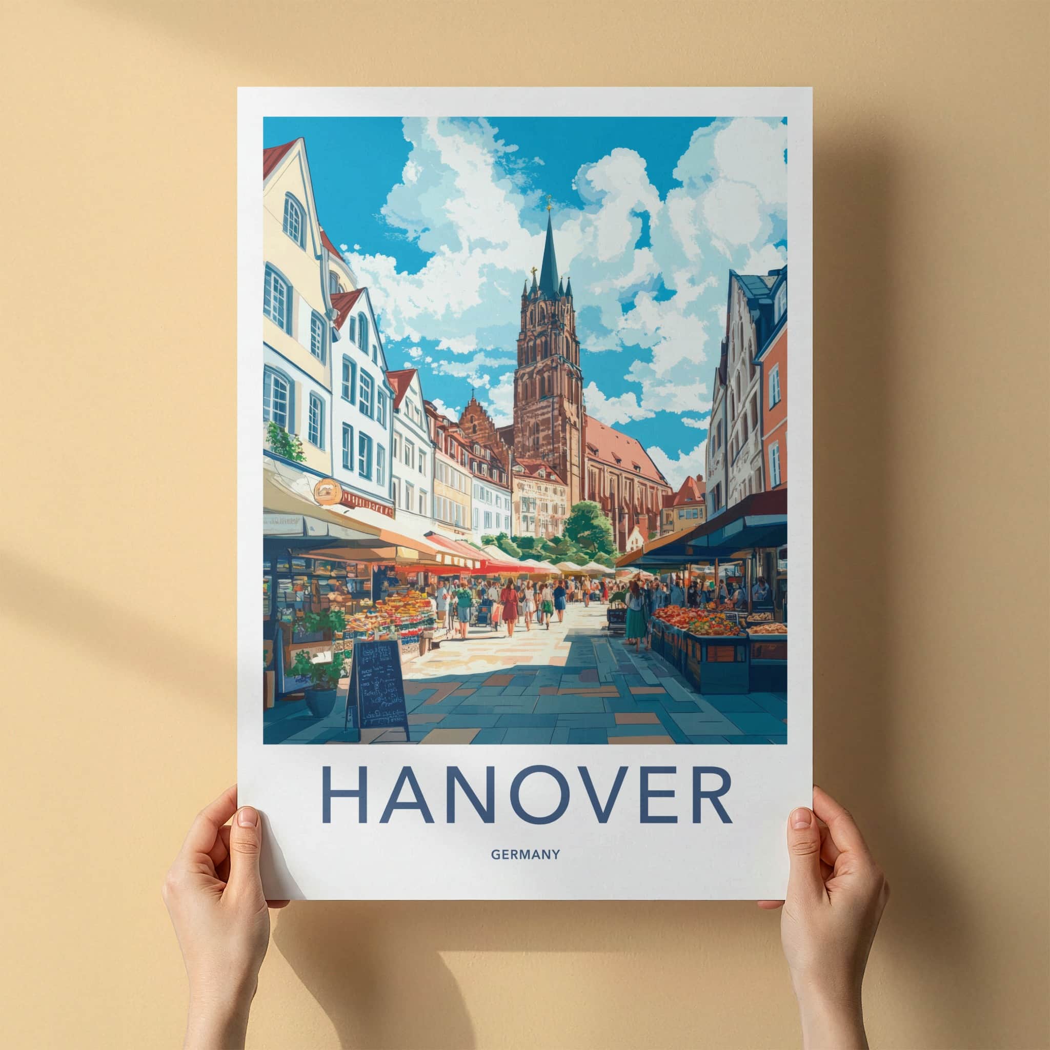 Hanover Poster - Germany Travel Art - Lively Street Market Home Decor