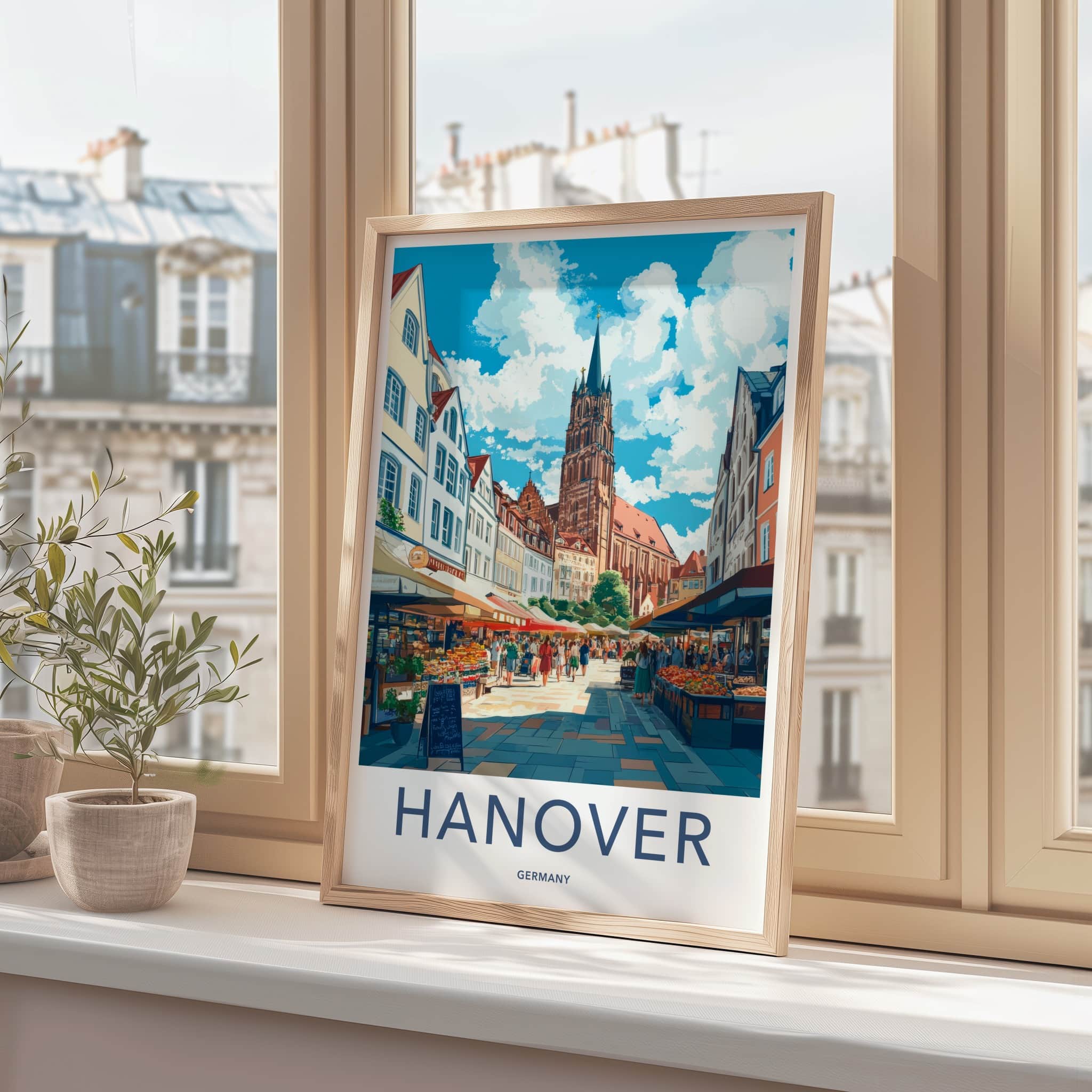 Hanover Poster - Germany Travel Art - Lively Street Market Home Decor