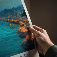 Haridwar Poster - India Travel Art - Uttarakhand Ganges Lit Ghats Home Decor