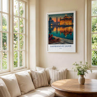 Harmandir Sahib Poster - India Travel Art - Punjab Golden Temple Illuminated Home Decor