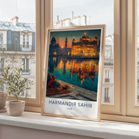 Harmandir Sahib Poster - India Travel Art - Punjab Golden Temple Illuminated Home Decor