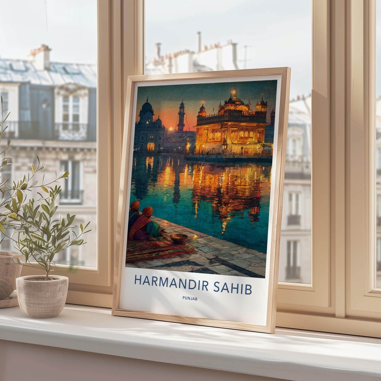 Harmandir Sahib Poster - India Travel Art - Punjab Golden Temple Illuminated Home Decor
