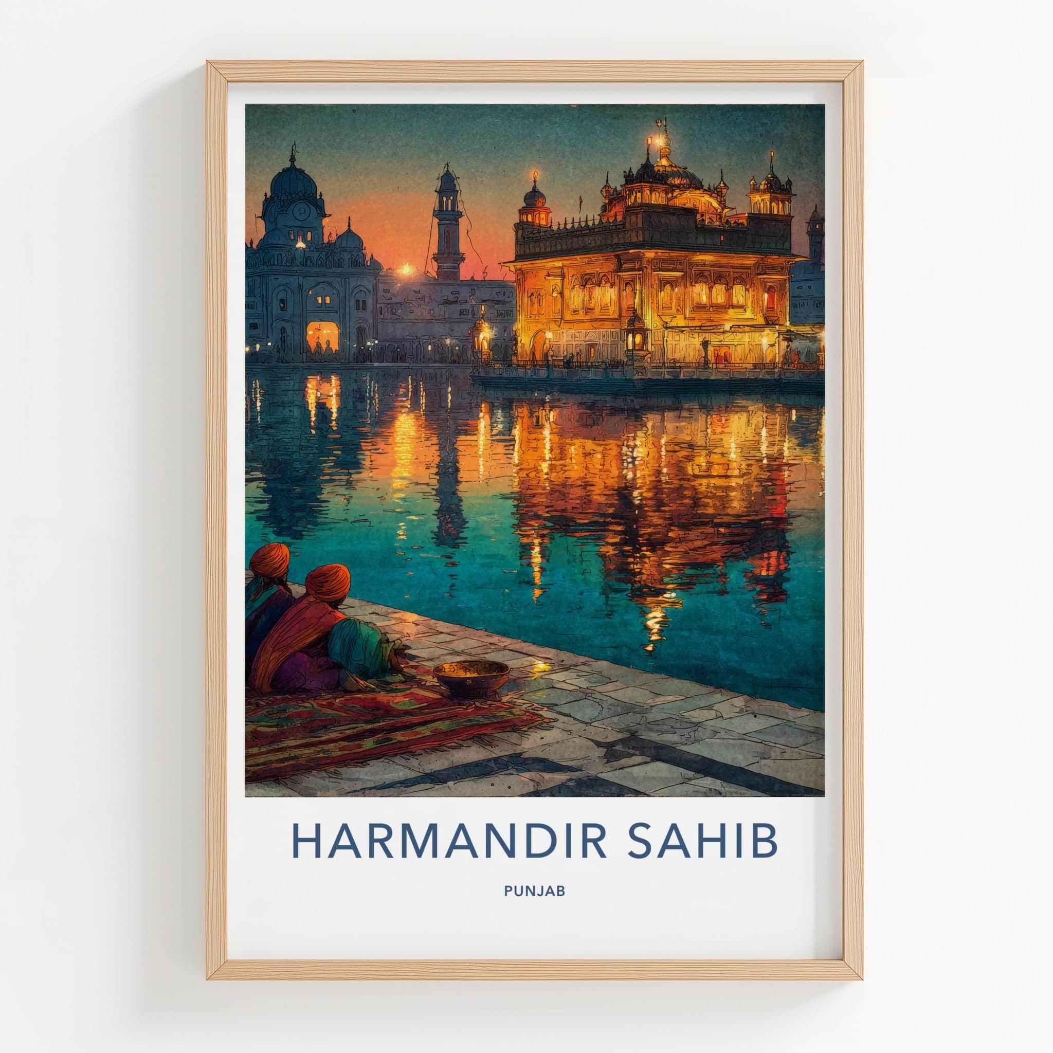 Harmandir Sahib Poster - India Travel Art - Punjab Golden Temple Illuminated Home Decor